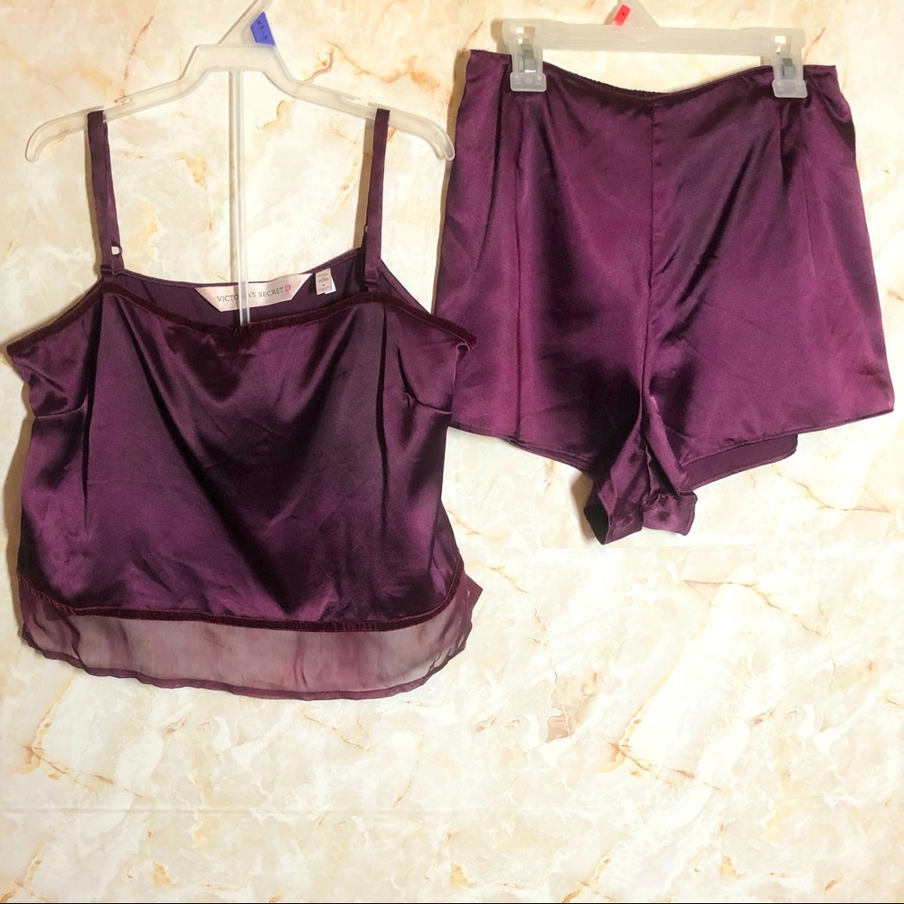 VS Chemise & Shorts Set Satiny Summer PJ Purple Feminine Romantic Velvet Y2K 90s